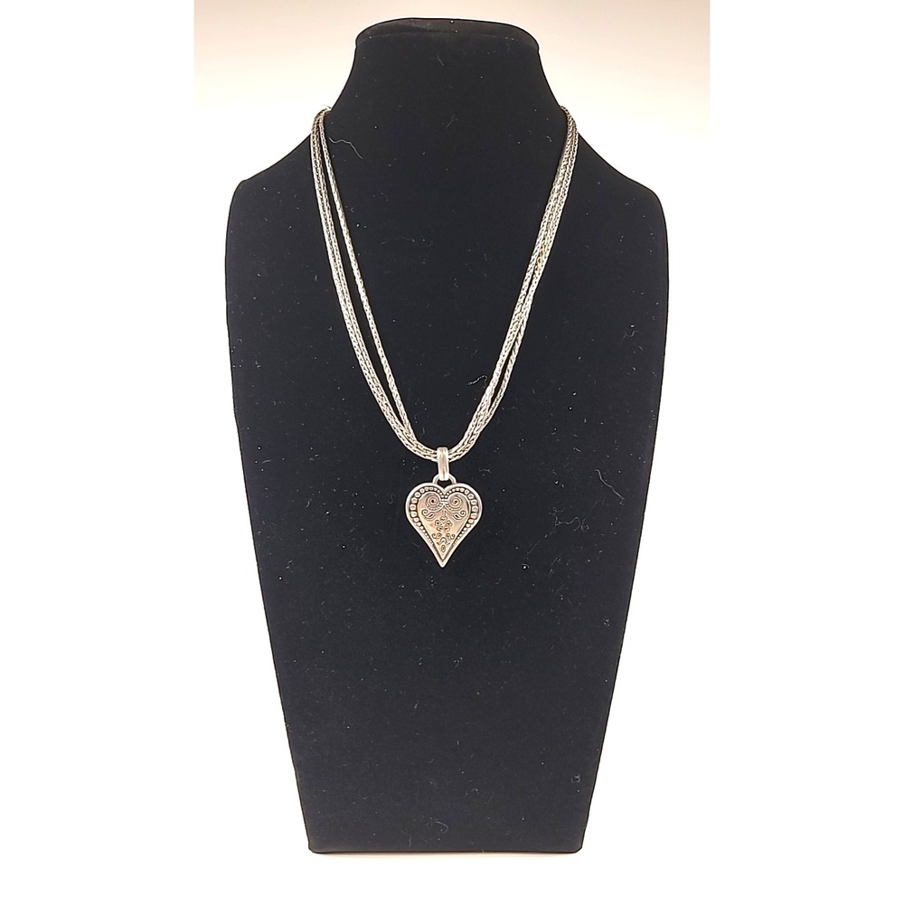Silvertone Brighton Ophelia 3 Strand 16'' Necklace engraved  Heart‎ Pendant